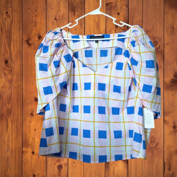 ELOQUII Women's Size 18 Short Puff Flutter Sleeve Pullover Blouse Geometric NEW - Picture 1 of 8